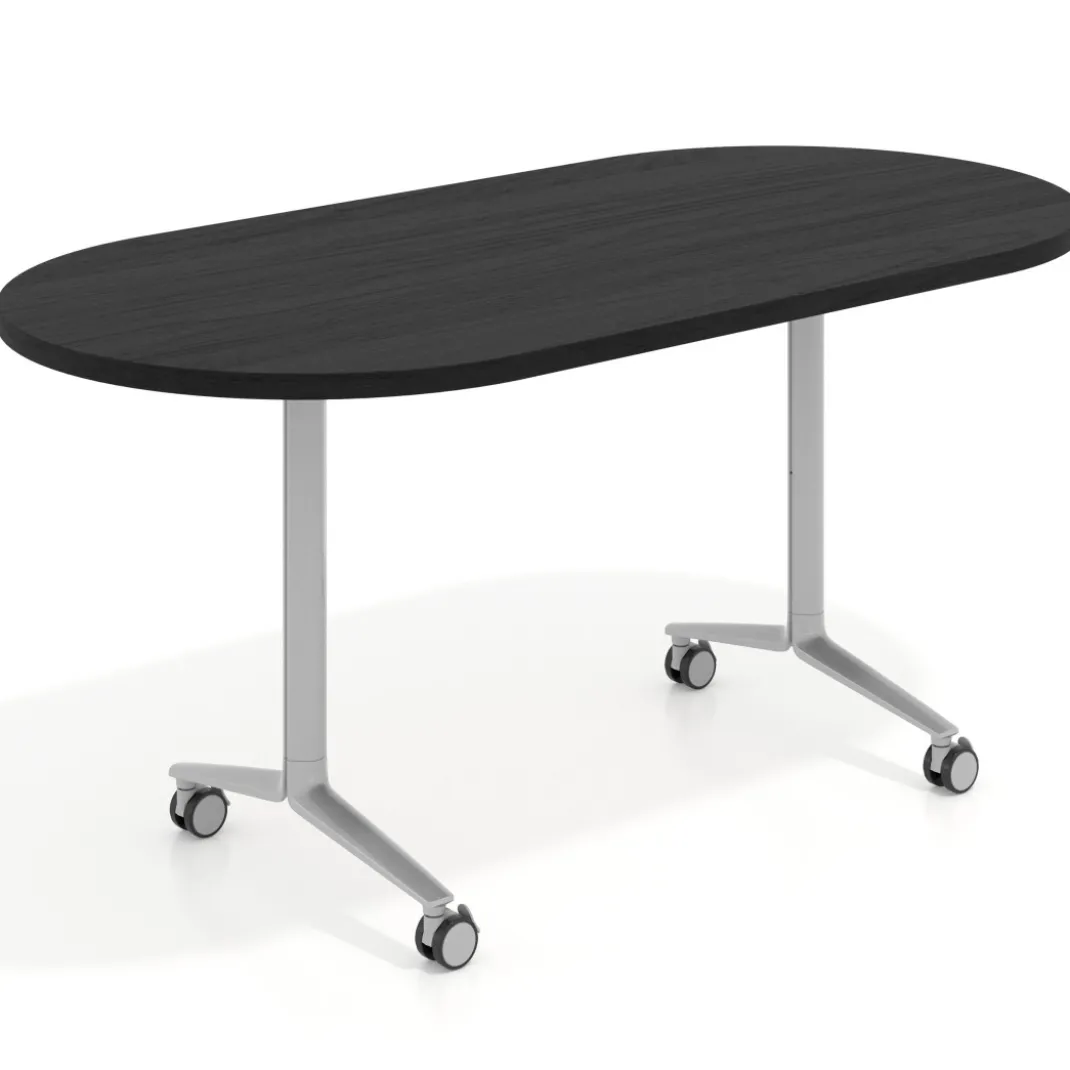Mesa plegable pivot ovalada estructura aluminio, canto 30cm