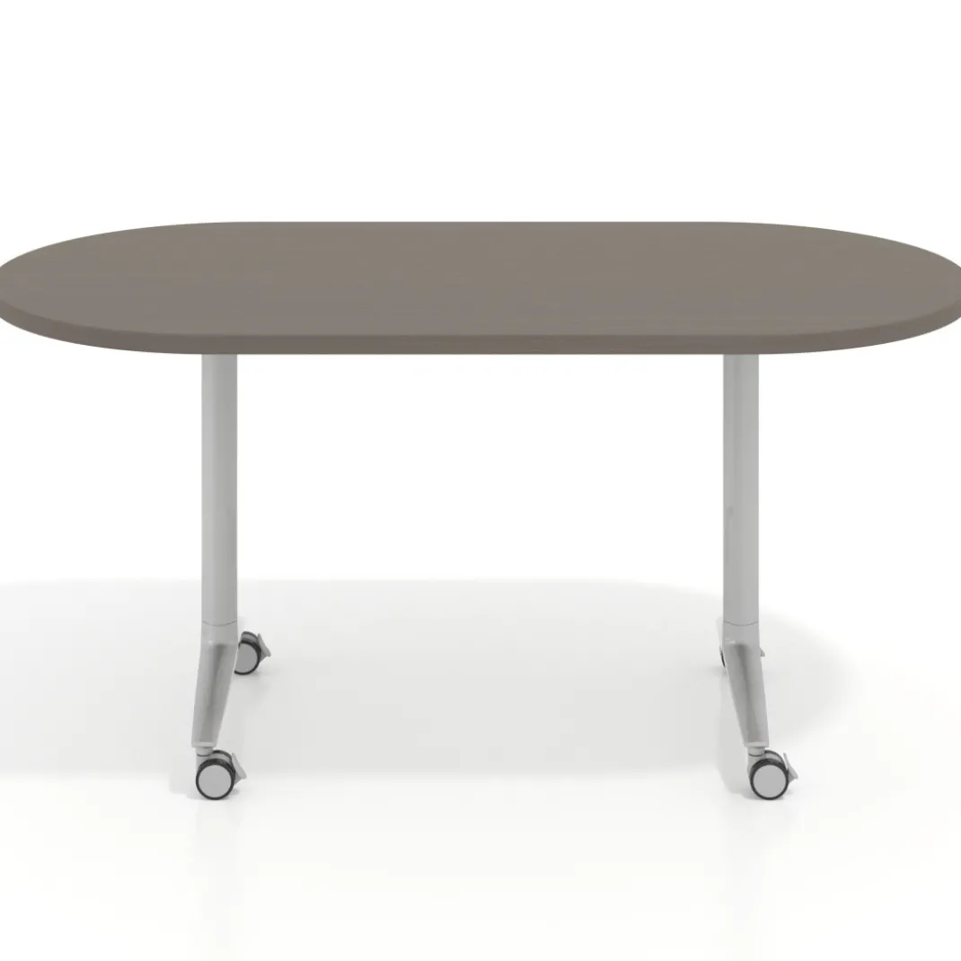 Mesa plegable pivot ovalada estructura aluminio, canto 30cm