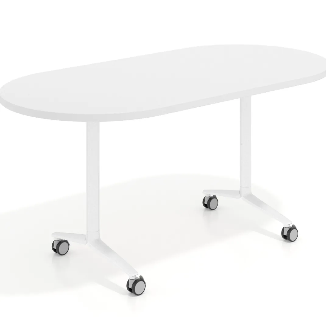 Mesa plegable pivot ovalada estructura blanco, canto 30cm