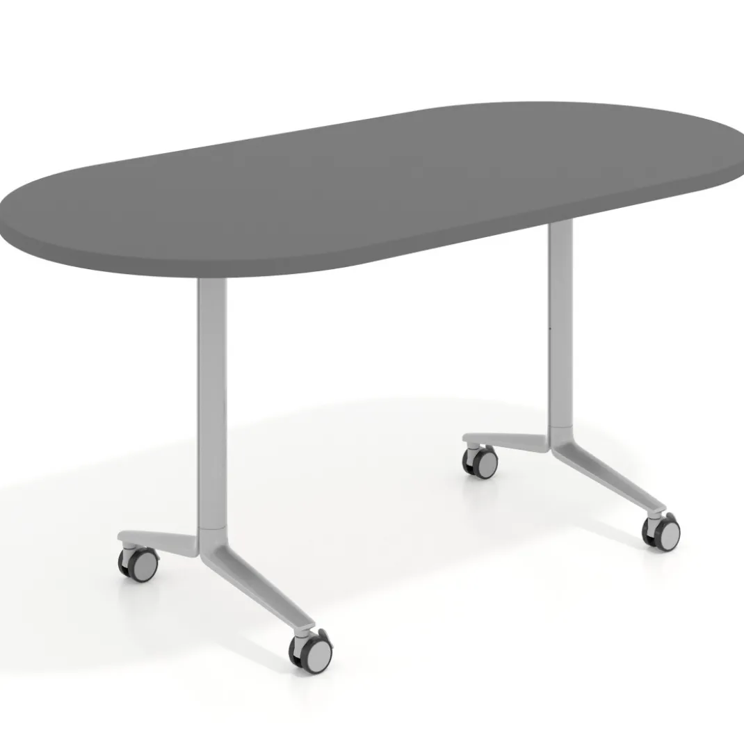 Mesa plegable pivot ovalada estructura aluminio, canto 30cm