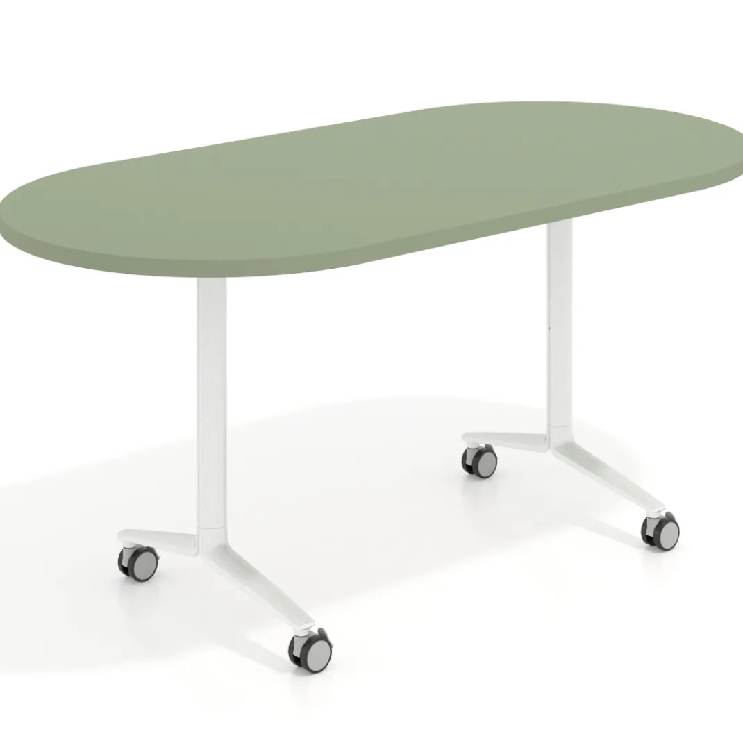 Mesa plegable pivot ovalada estructura blanco, canto 30cm
