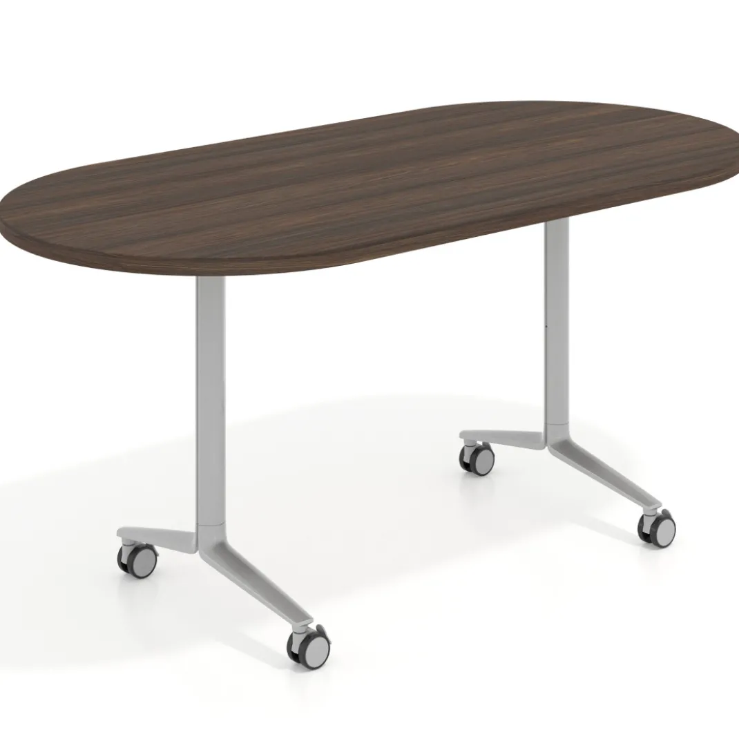 Mesa plegable pivot ovalada estructura aluminio, canto 30cm