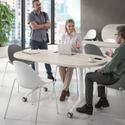Mesa plegable pivot ovalada estructura blanco, canto 30cm