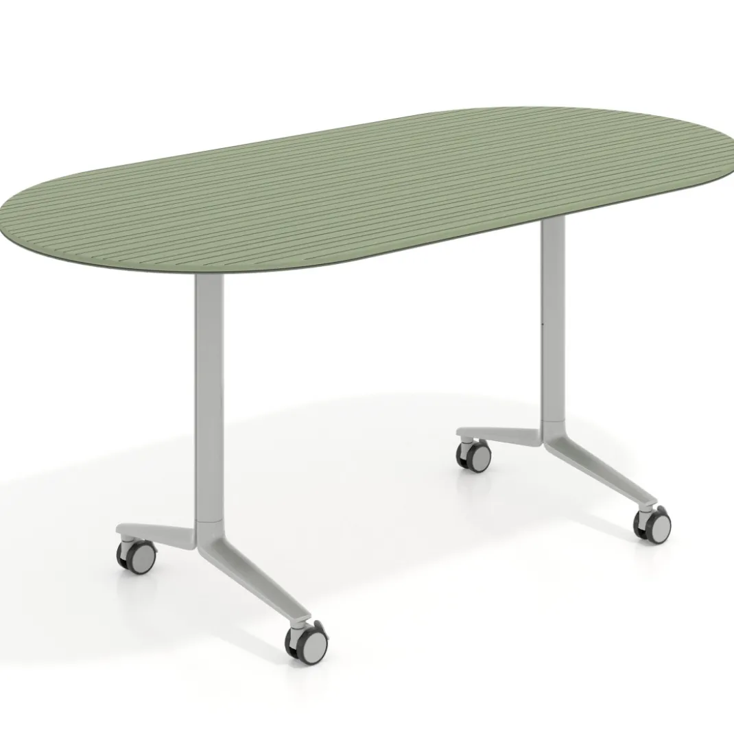 Mesa plegable pivot ovalada estructura aluminio, canto 16cm