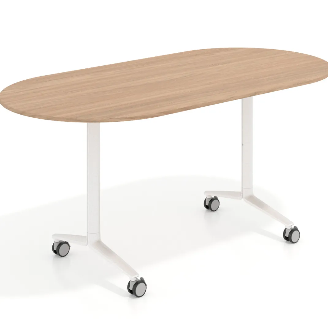 Mesa plegable pivot ovalada estructura blanco, canto 16cm