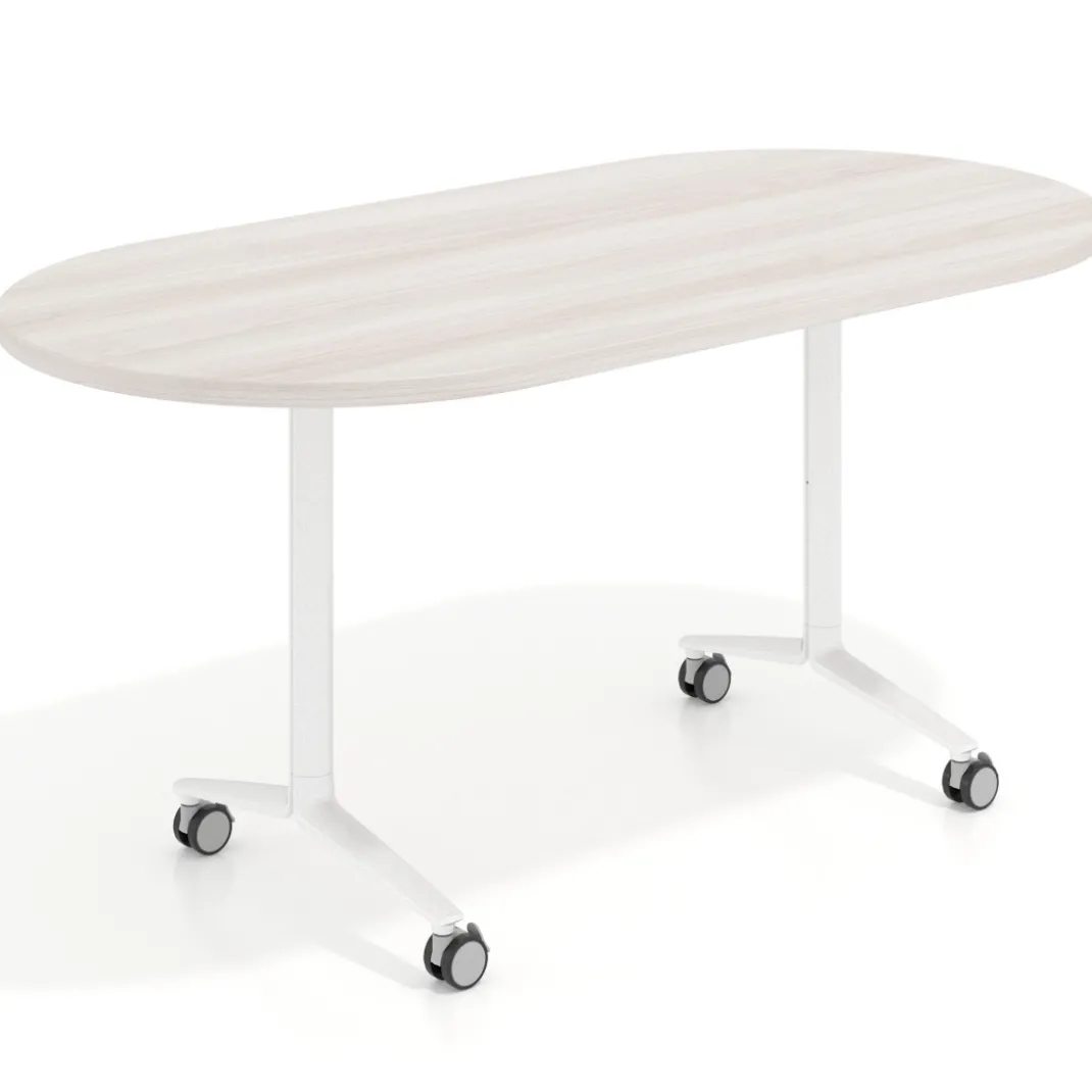 Mesa plegable pivot ovalada estructura blanco, canto 30cm