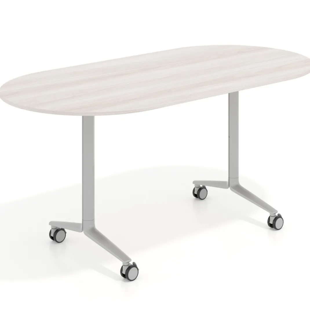 Mesa plegable pivot ovalada estructura aluminio, canto 16cm