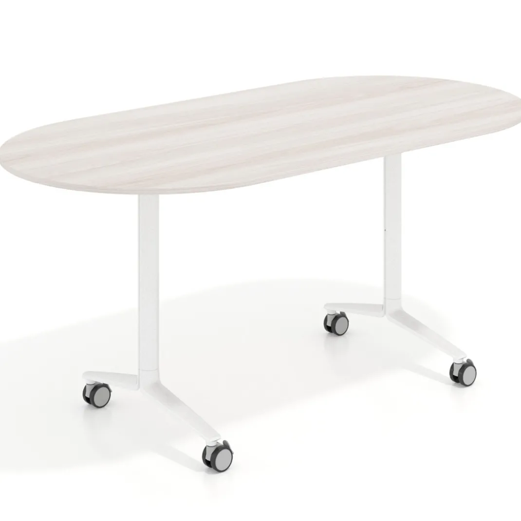 Mesa plegable pivot ovalada estructura blanco, canto 16cm