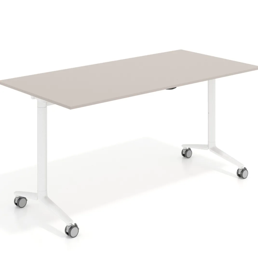 Mesa plegable pivot rectangular, estructura blanca, canto 16cm
