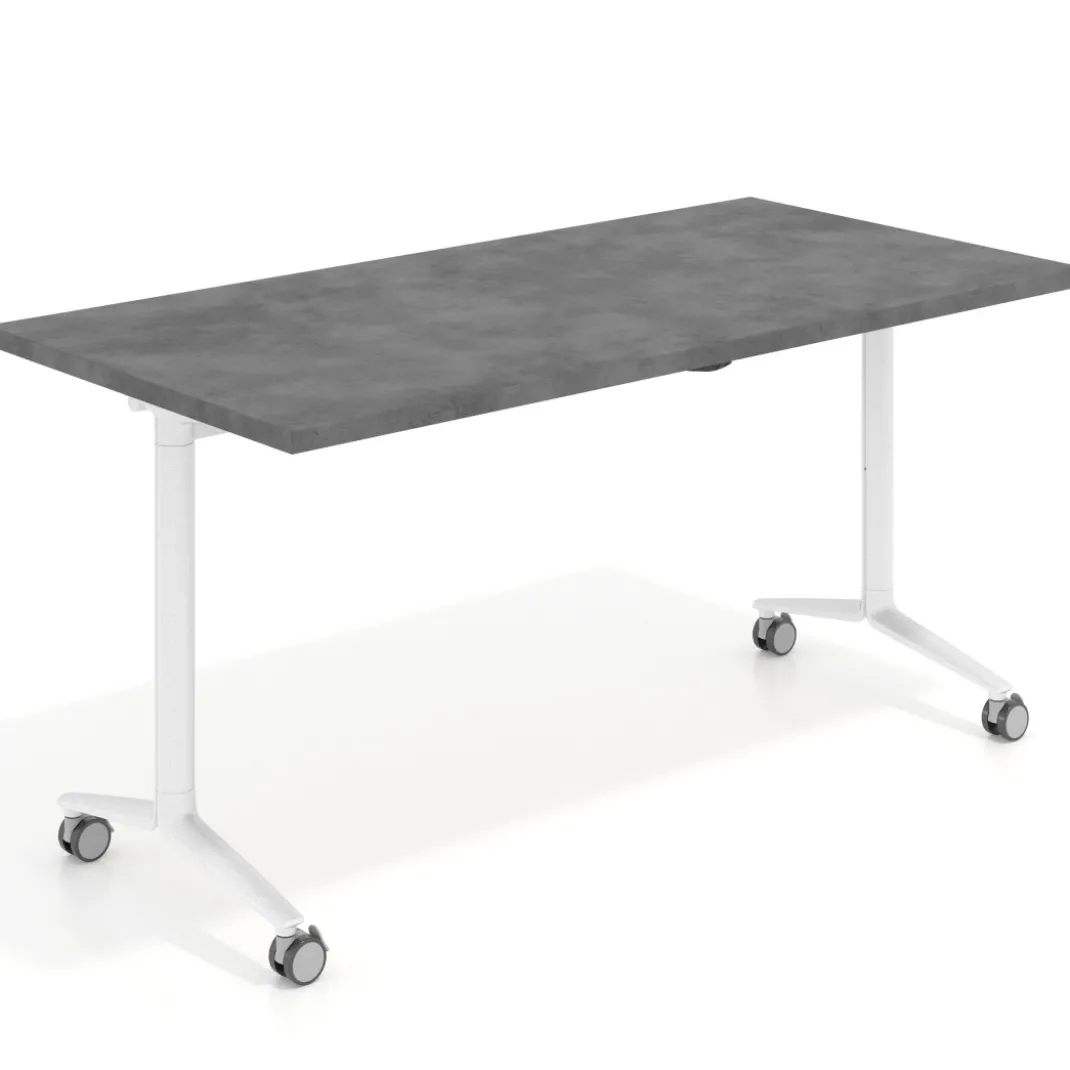 Mesa plegable pivot rectangular, estructura blanca, canto 30cm