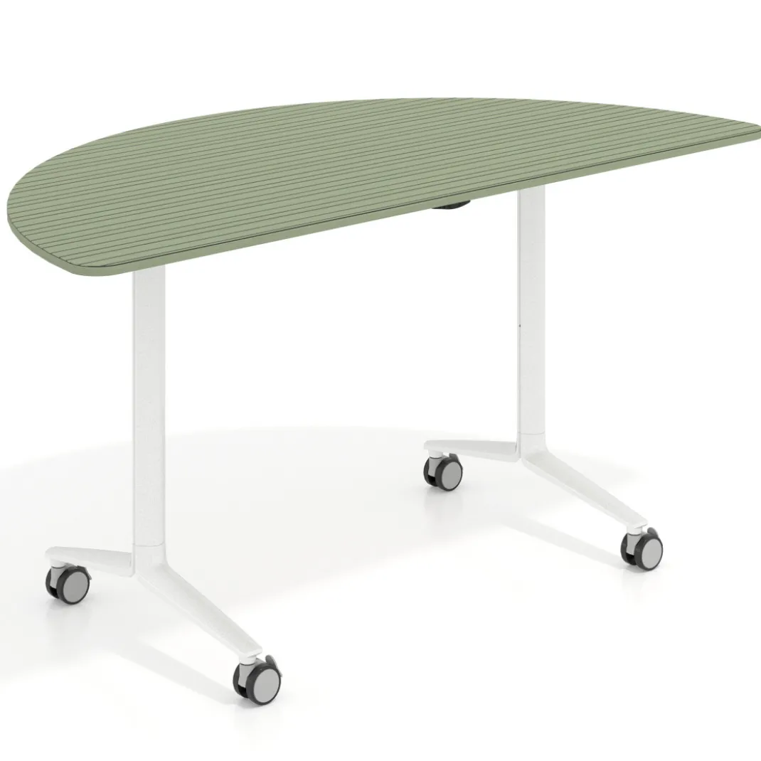 Mesa plegable pivot semicírculo estructura blanco, canto 16cm