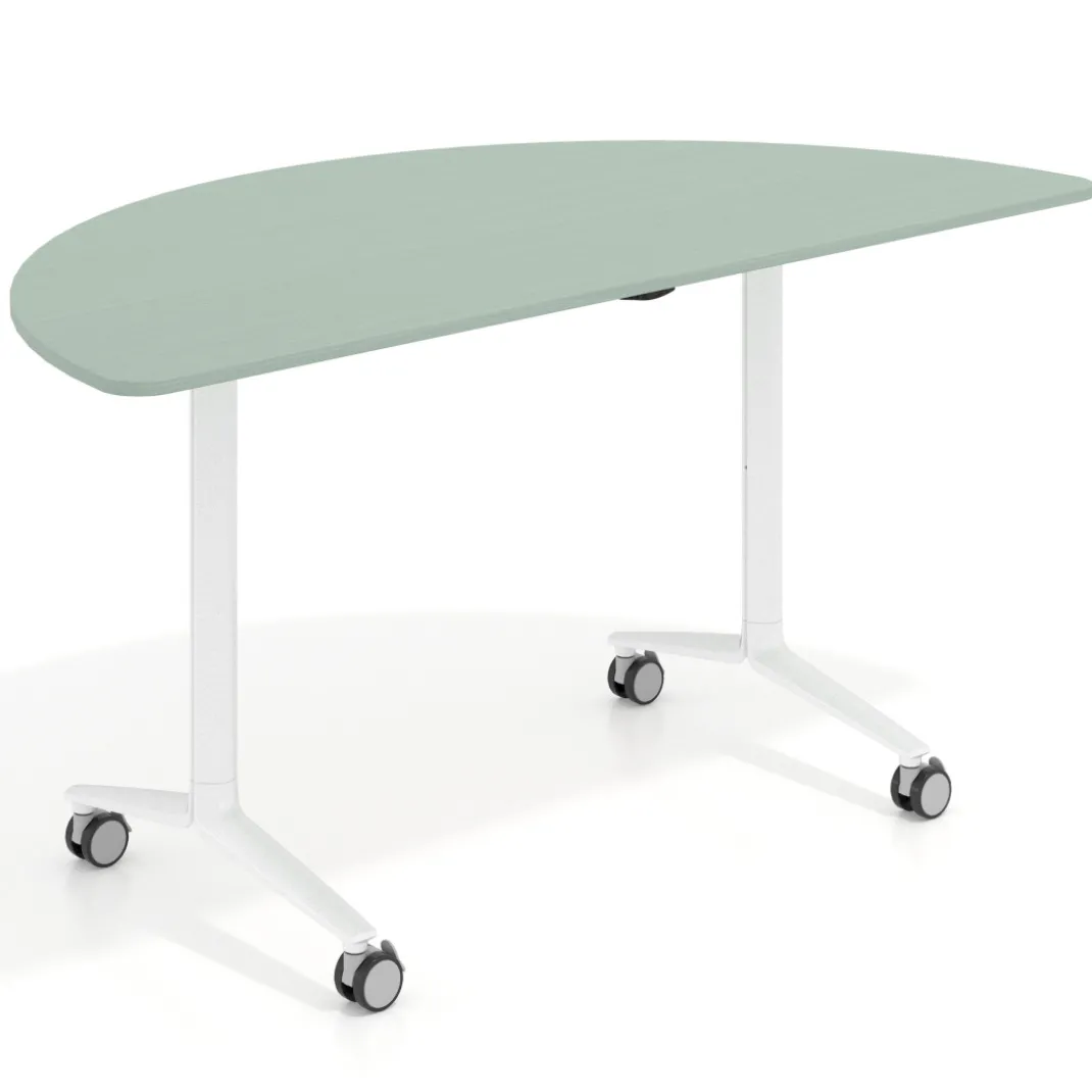 Mesa plegable pivot semicírculo estructura blanco, canto 16cm