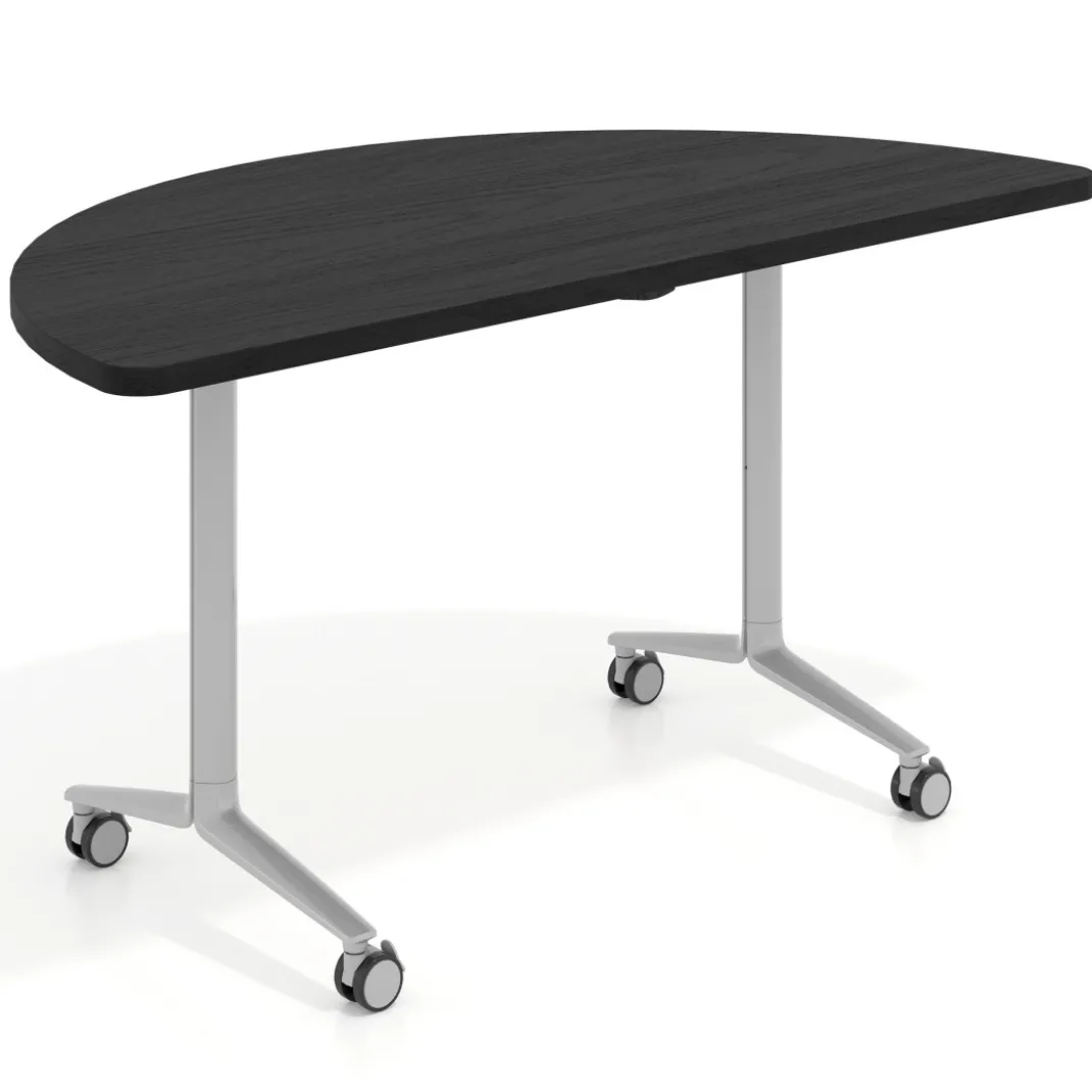 Mesa plegable pivot semicírculo estructura aluminio, canto 30cm