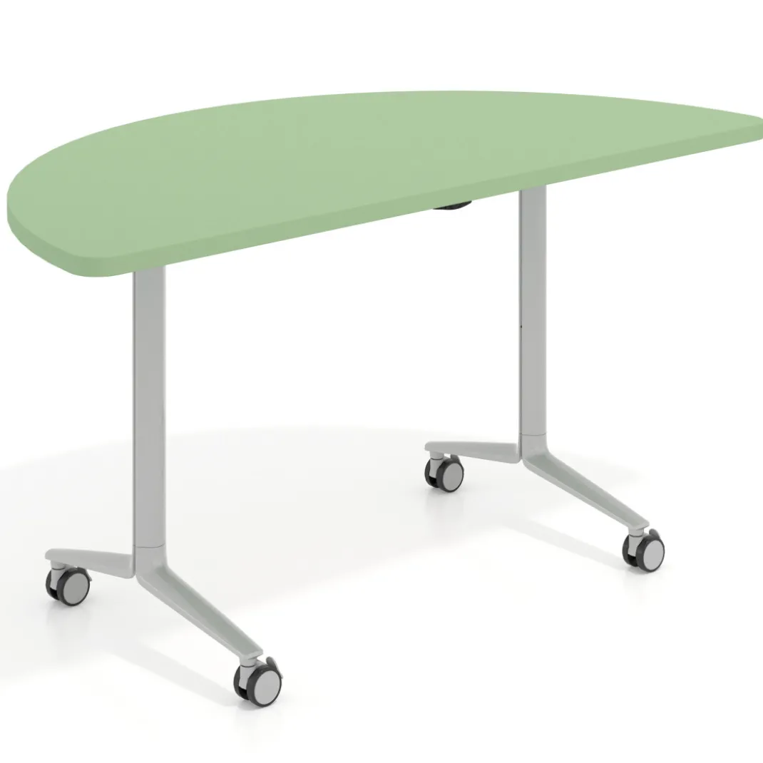 Mesa plegable pivot semicírculo estructura aluminio, canto 30cm