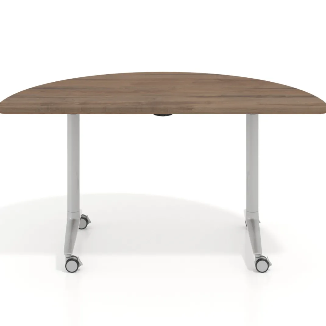 Mesa plegable pivot semicírculo estructura aluminio, canto 30cm
