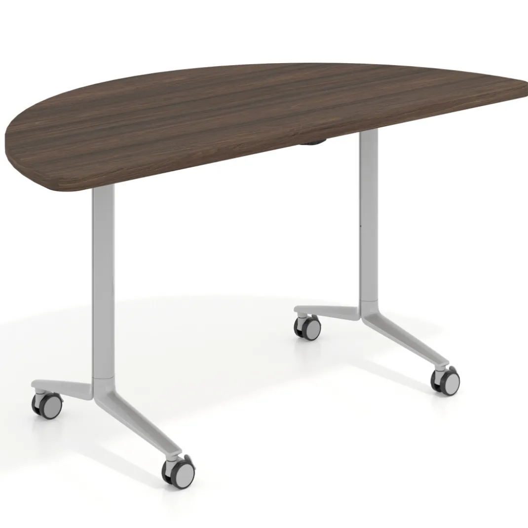 Mesa plegable pivot semicírculo estructura aluminio, canto 30cm