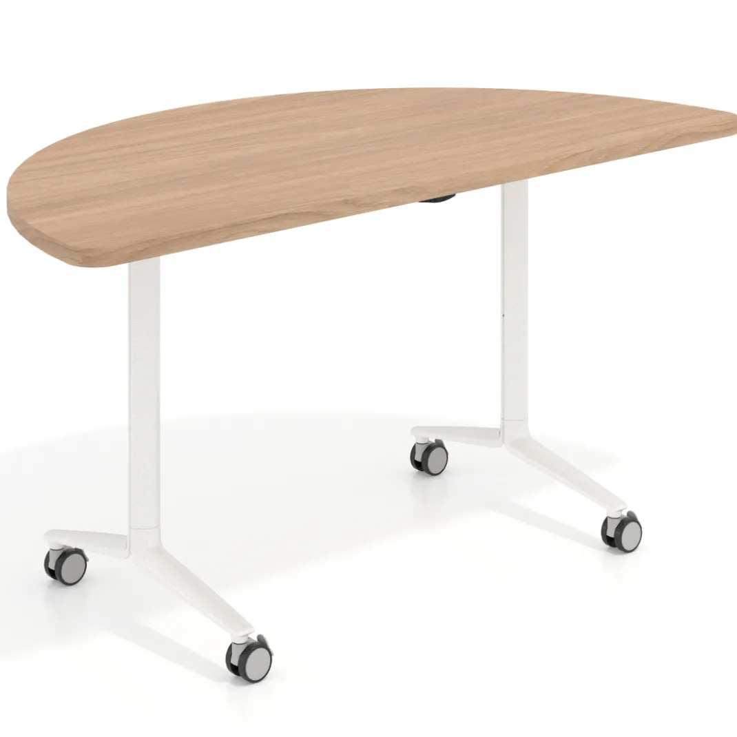 Mesa plegable pivot semicírculo estructura blanco, canto 30cm