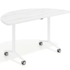 Mesa plegable pivot semicírculo estructura blanco, canto 30cm