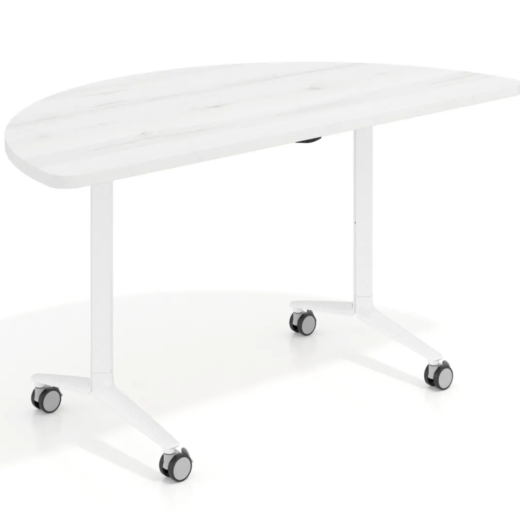 Mesa plegable pivot semicírculo estructura blanco, canto 30cm