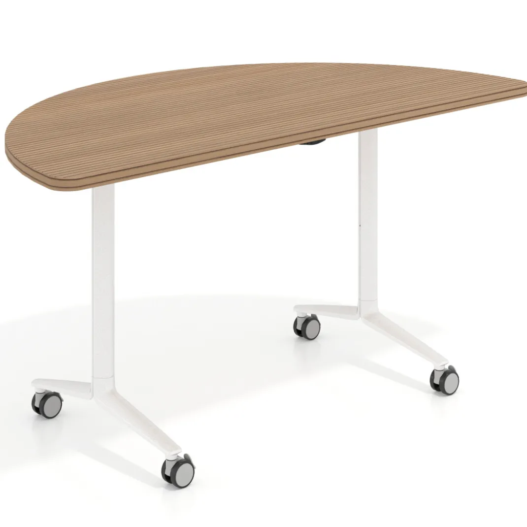 Mesa plegable pivot semicírculo estructura blanco, canto 30cm
