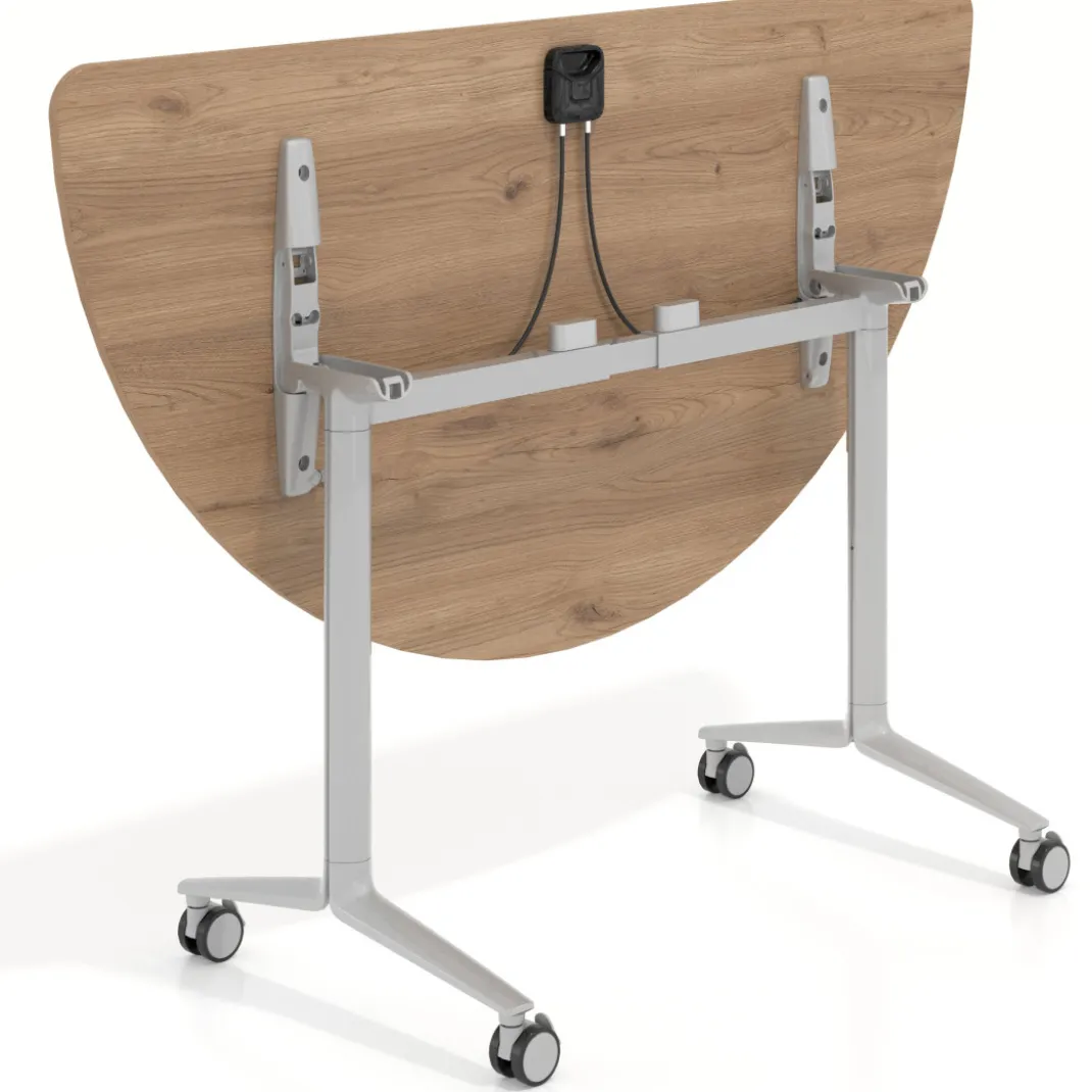 Mesa plegable pivot semicírculo estructura aluminio, canto 16cm