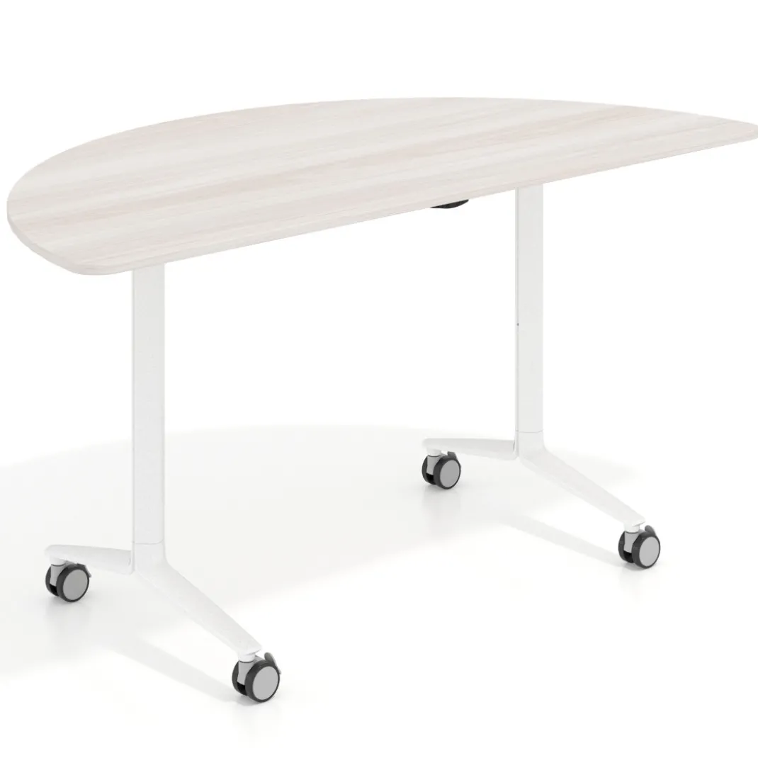 Mesa plegable pivot semicírculo estructura blanco, canto 16cm