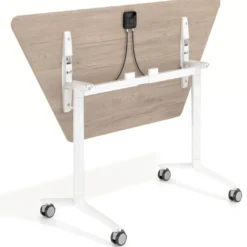 Mesa plegable pivot trapezoidal, estructura blanco, canto 16cm