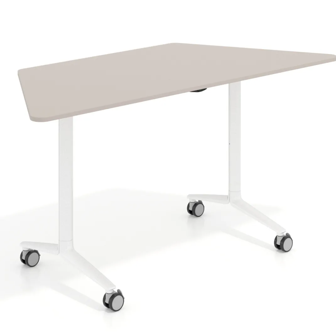 Mesa plegable pivot trapezoidal, estructura blanco, canto 16cm