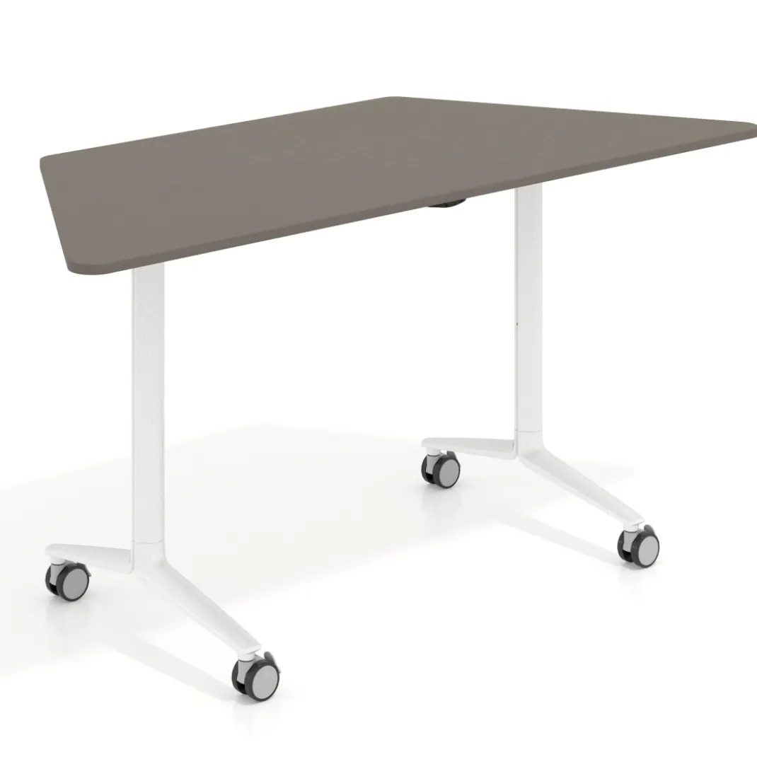 Mesa plegable pivot trapezoidal, estructura blanco, canto 16cm