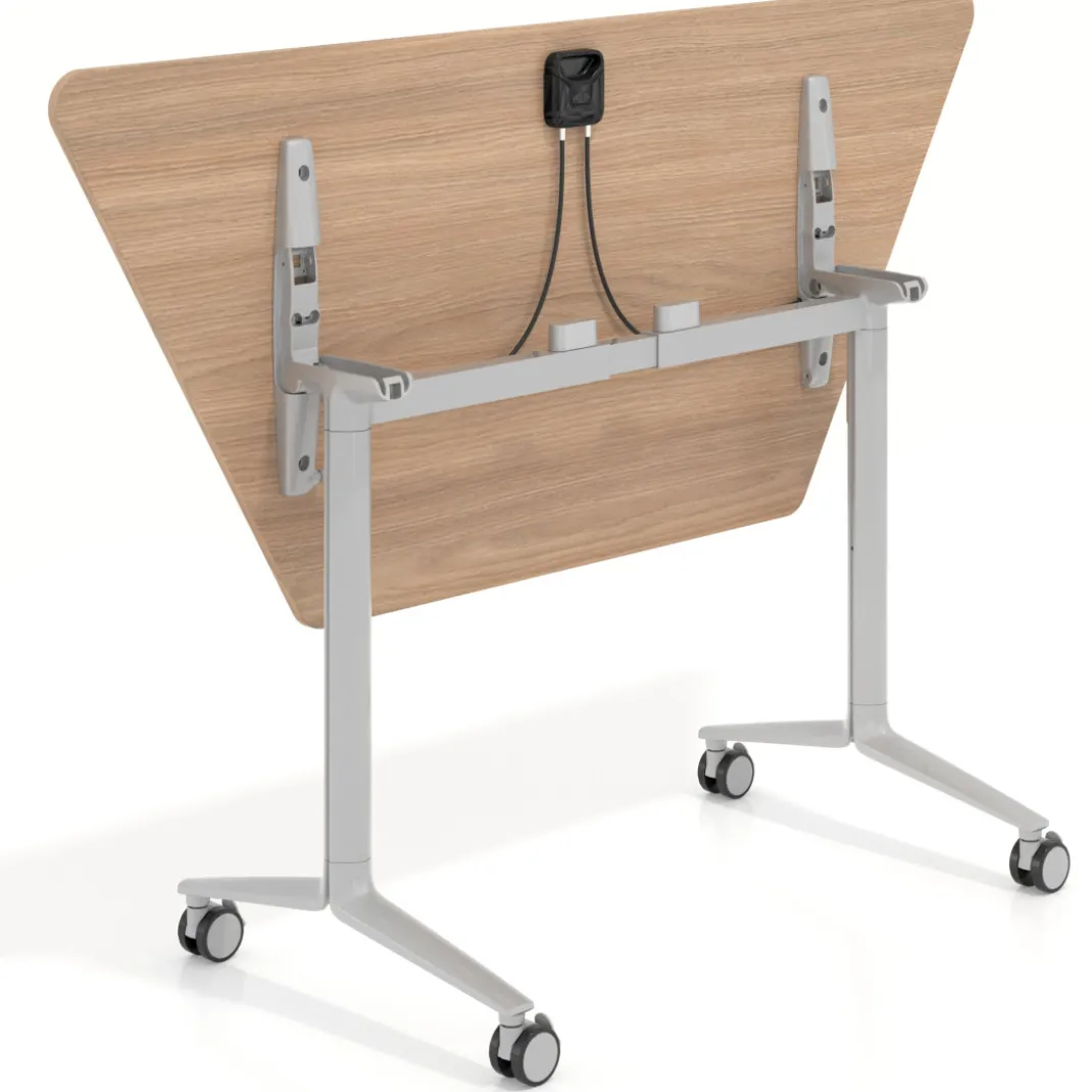 Mesa plegable pivot trapezoidal, estructura aluminio, canto 16cm
