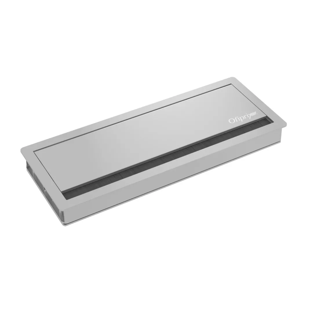 Pasacables con tapa Channel, cierre amortiguado, acabado aluminio