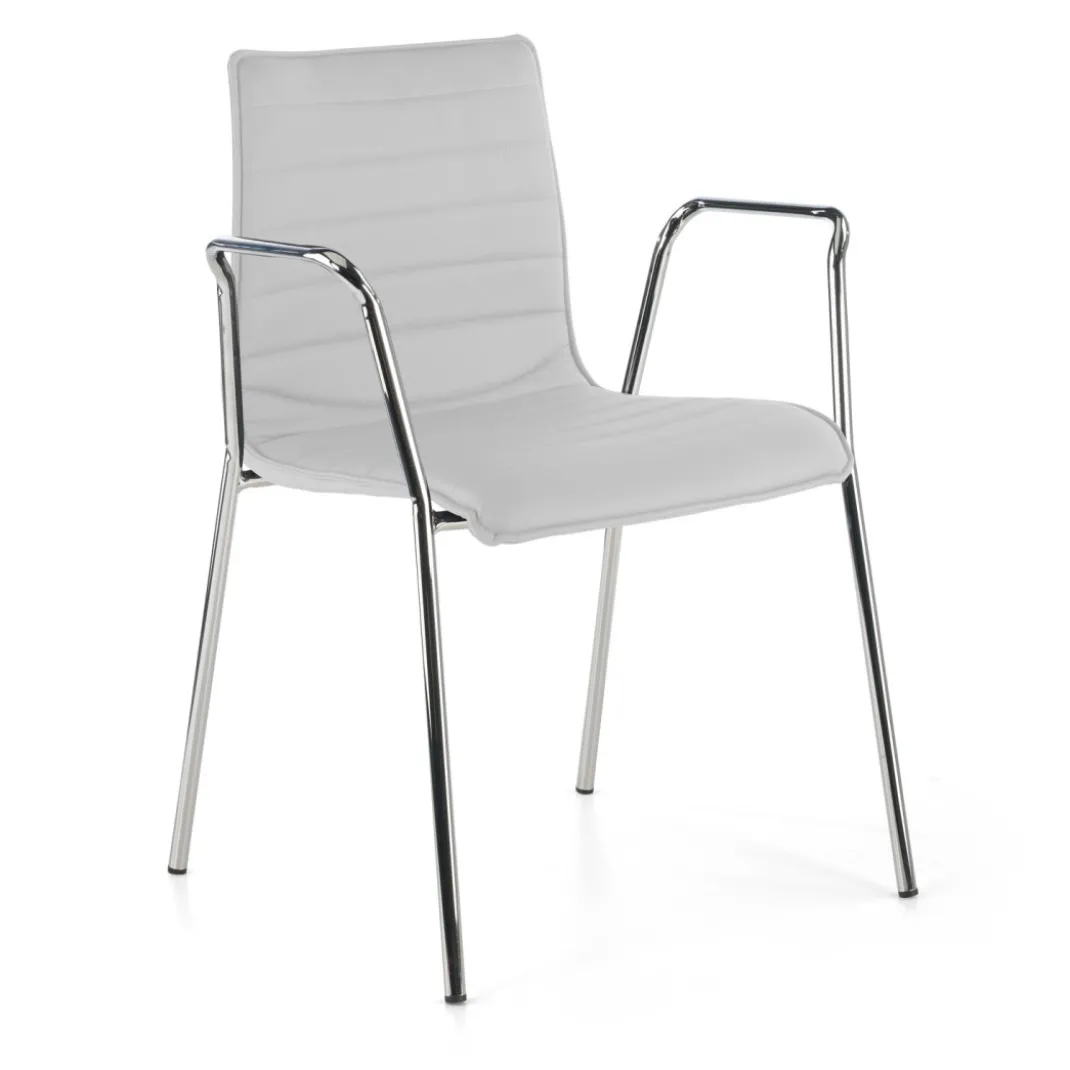 Silla confidente Cube 4 Patas con brazos estructura cromo ecopiel