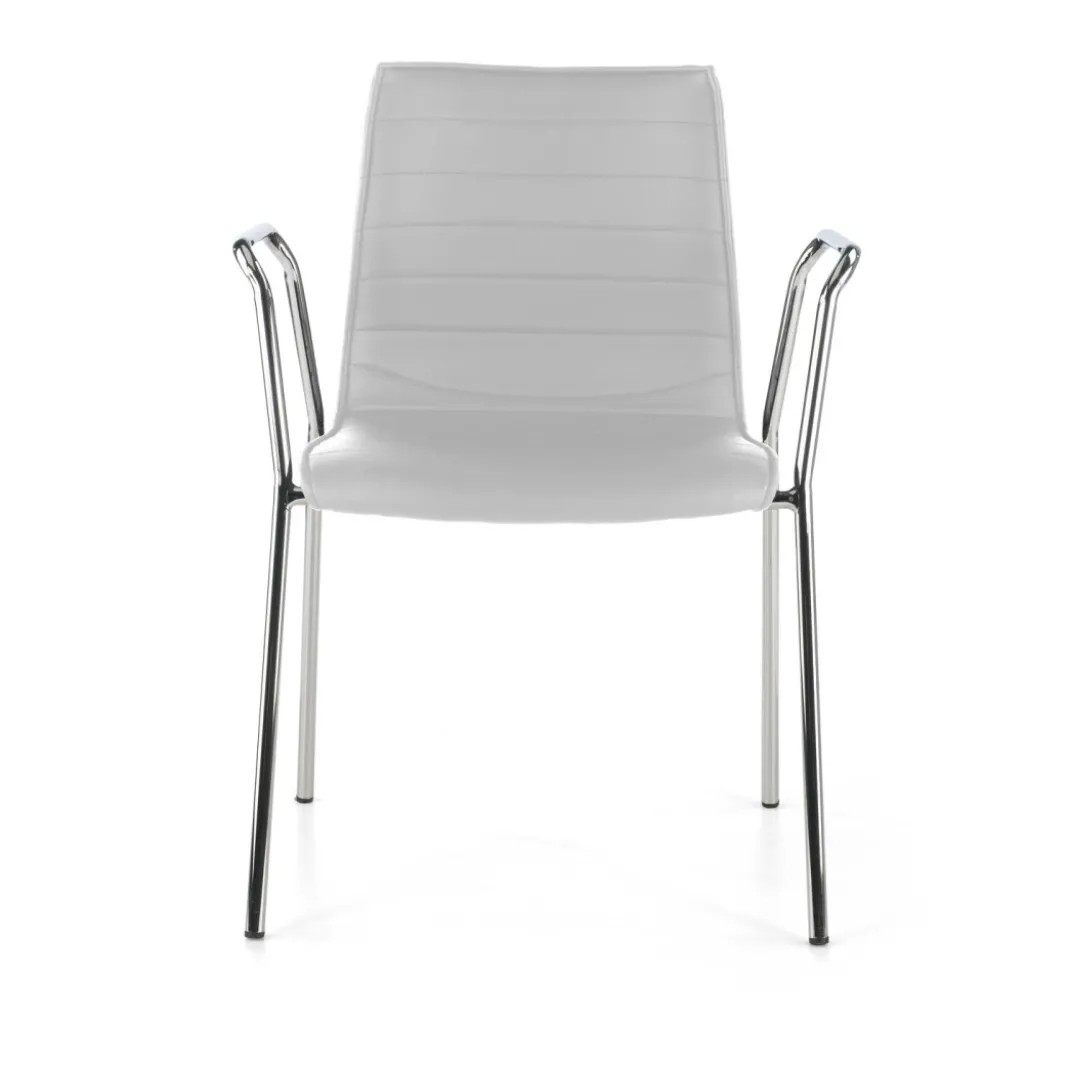 Silla confidente Cube 4 Patas con brazos estructura cromo ecopiel
