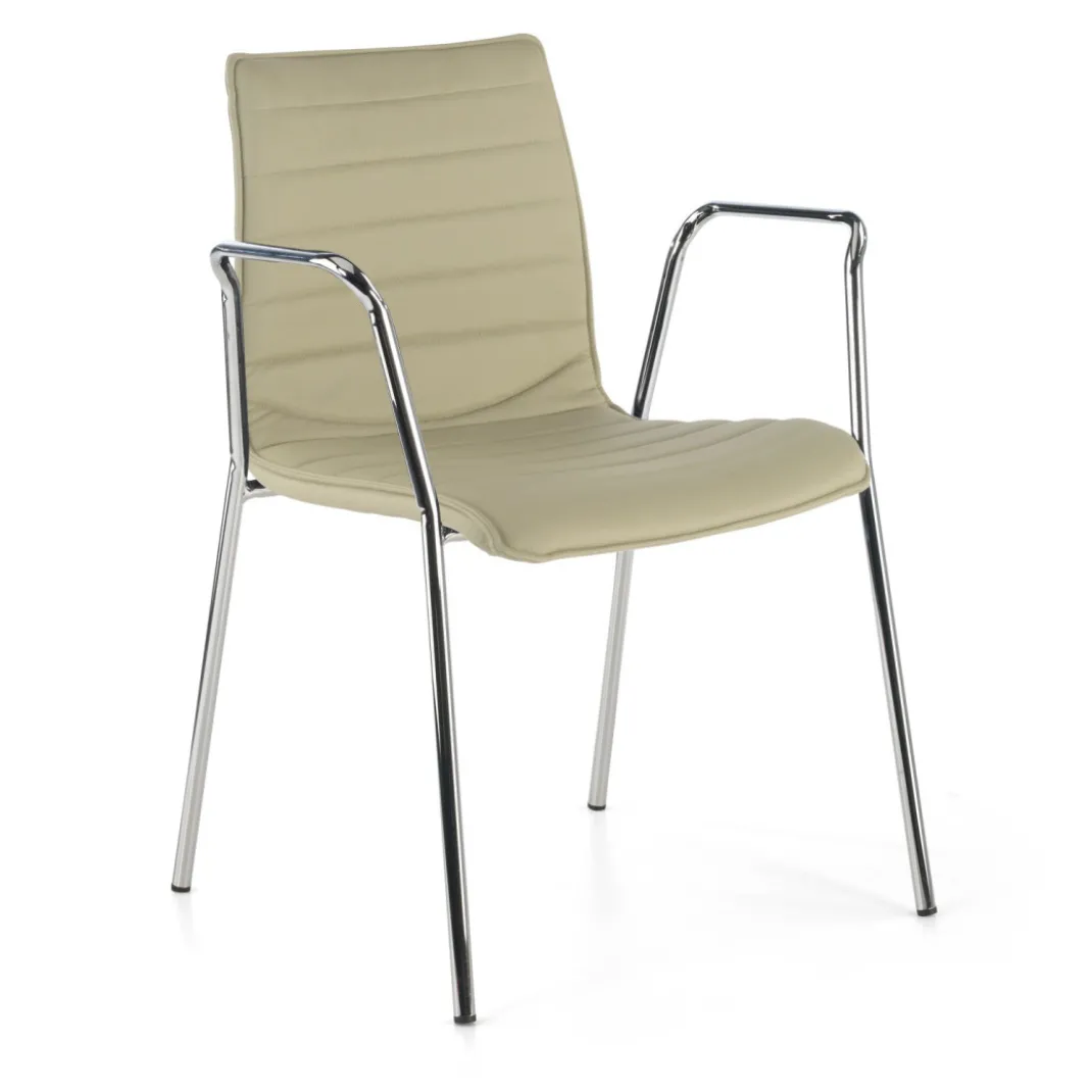 Silla confidente Cube 4 Patas con brazos estructura cromo ecopiel
