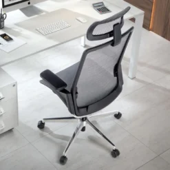 Silla de oficina ergonómica aluminio Duna red negra con reposacabezas