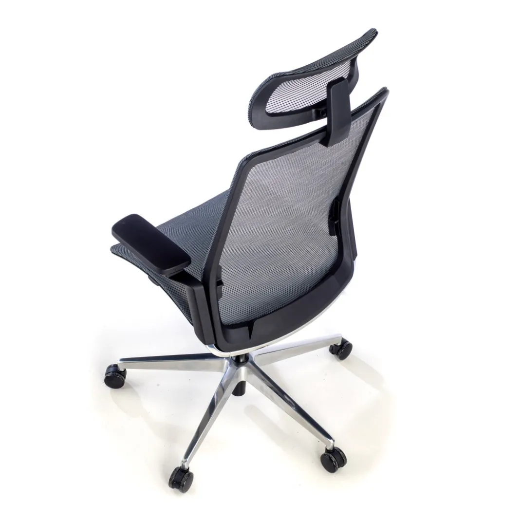 Silla de oficina ergonómica aluminio Duna red negra con reposacabezas