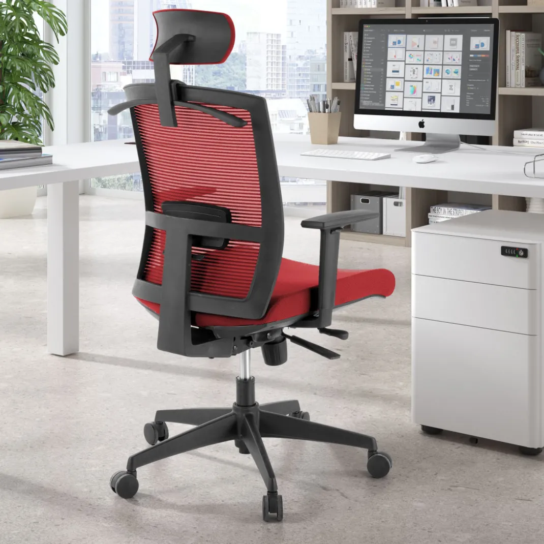 Silla de oficina Kendo, brazos ajustables, reposacabezas, red