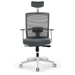 Silla de oficina Kendo white, brazos ajustables, reposacabezas, red