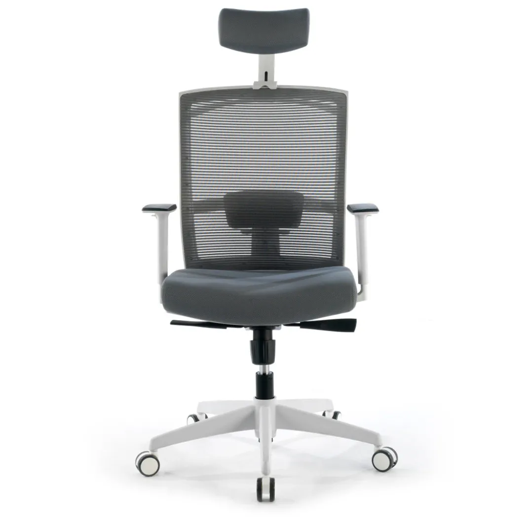 Silla de oficina Kendo white, brazos ajustables, reposacabezas, red