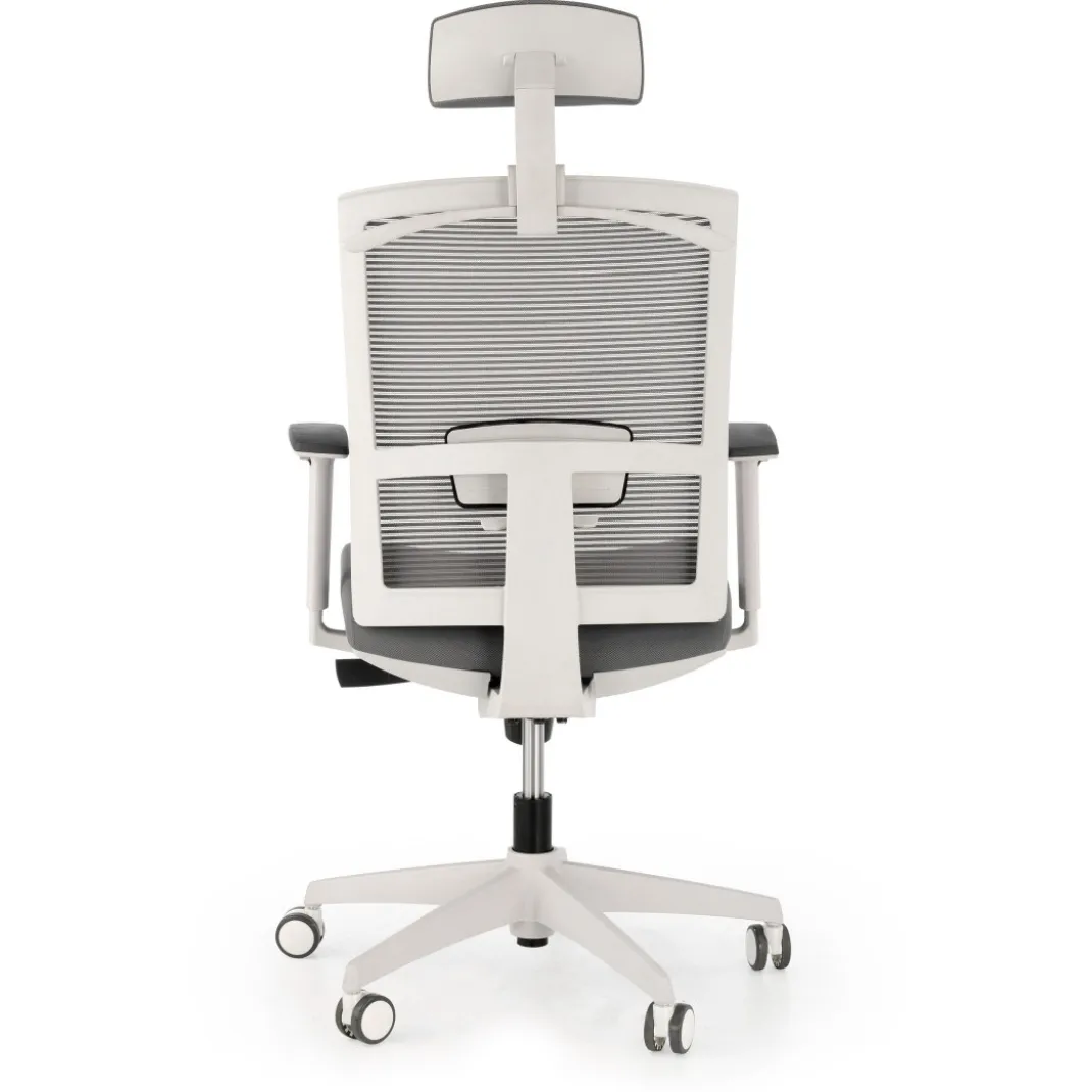 Silla de oficina Kendo white, brazos ajustables, reposacabezas, red