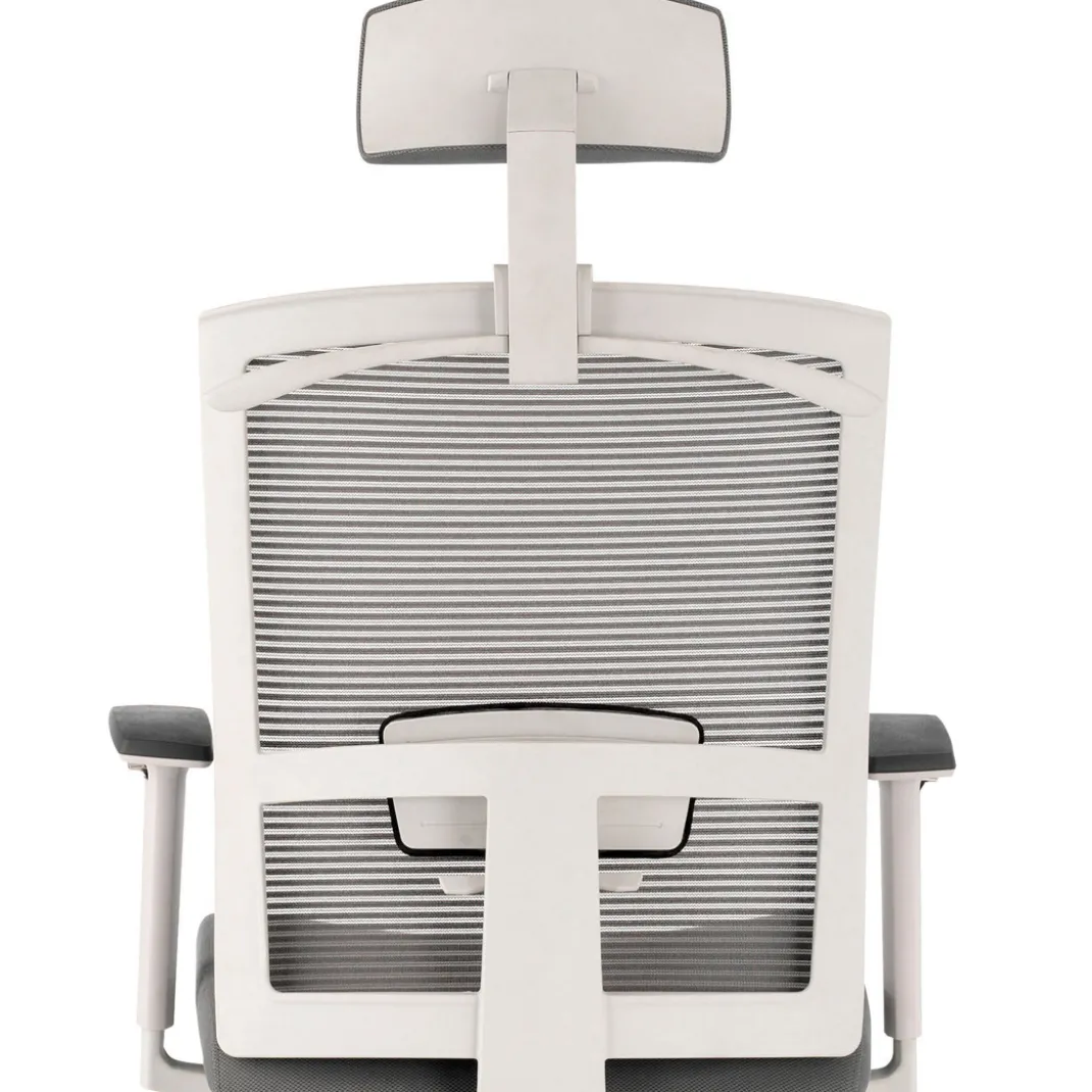 Silla de oficina Kendo white, brazos ajustables, reposacabezas, red