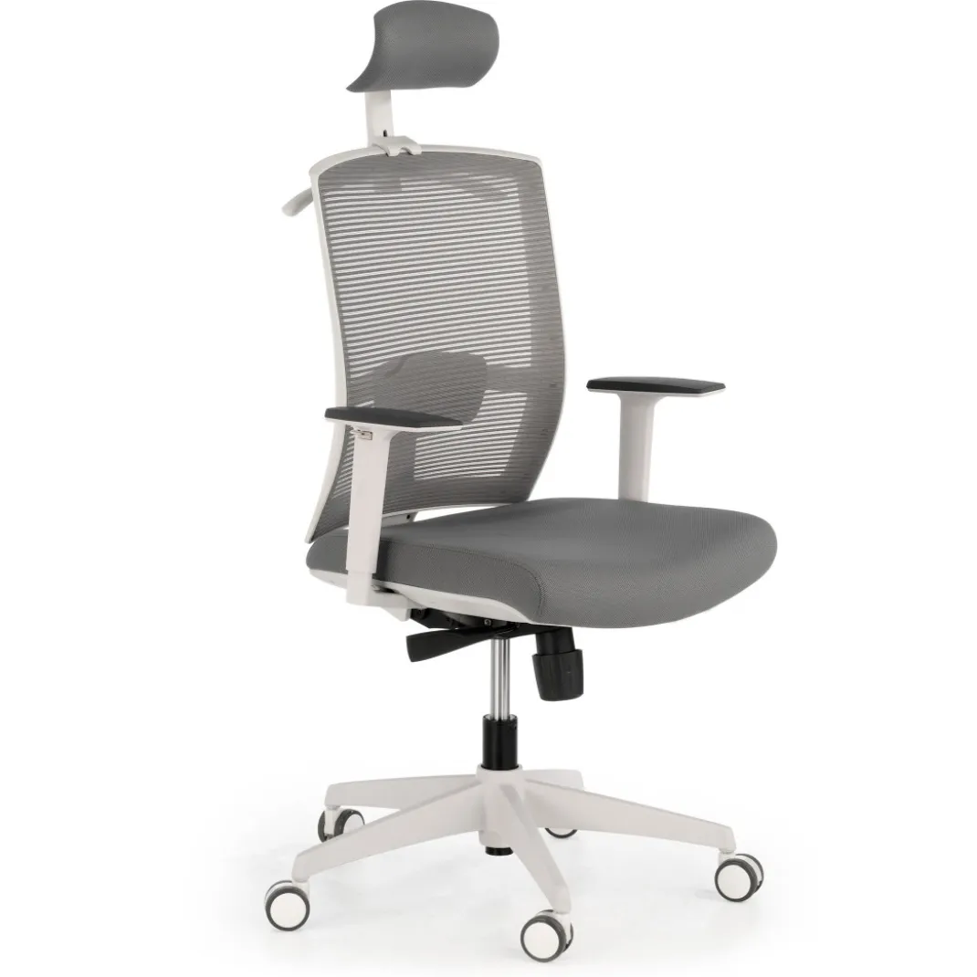 Silla de oficina Kendo white, brazos ajustables, reposacabezas, red