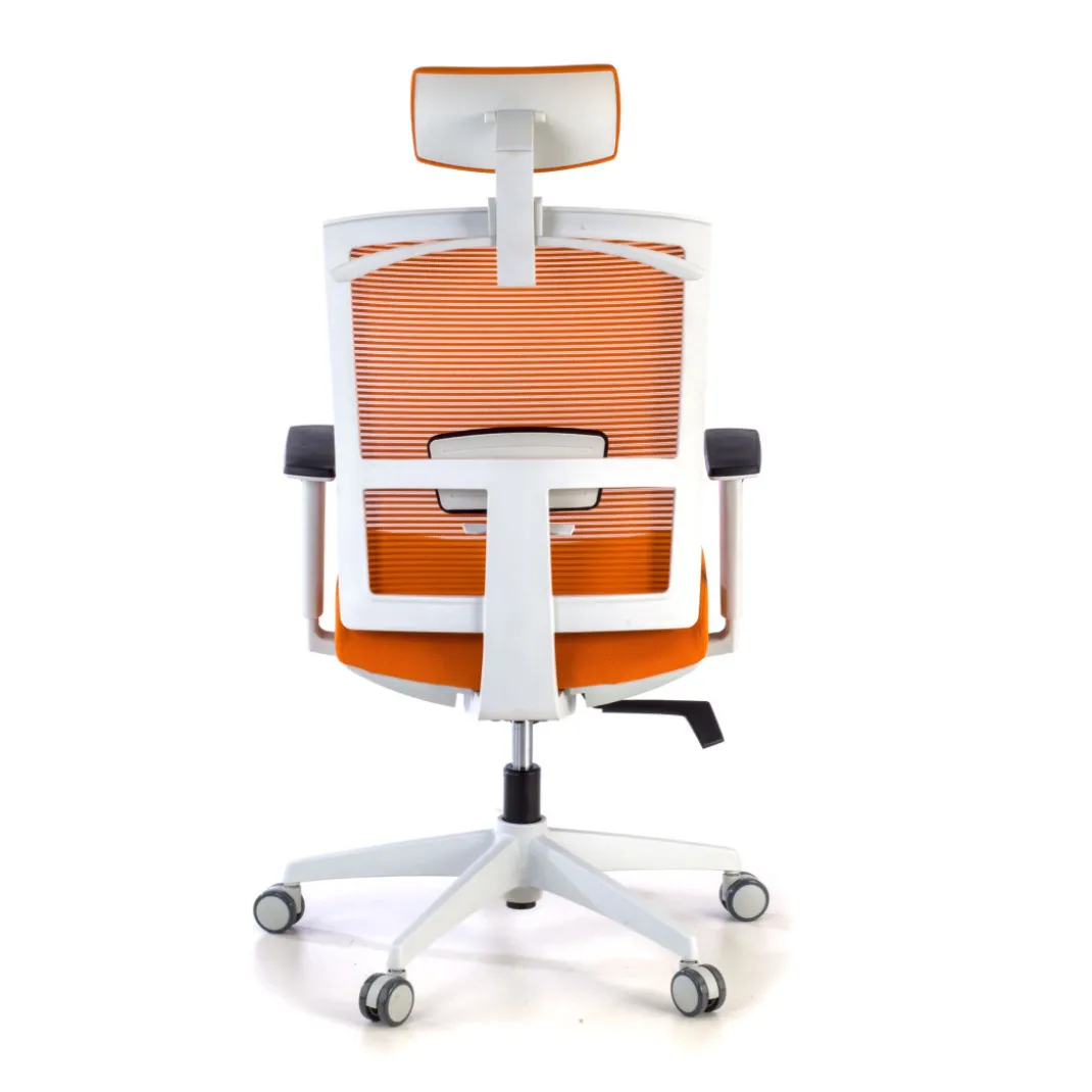 Silla de oficina Kendo white, brazos ajustables, reposacabezas, red