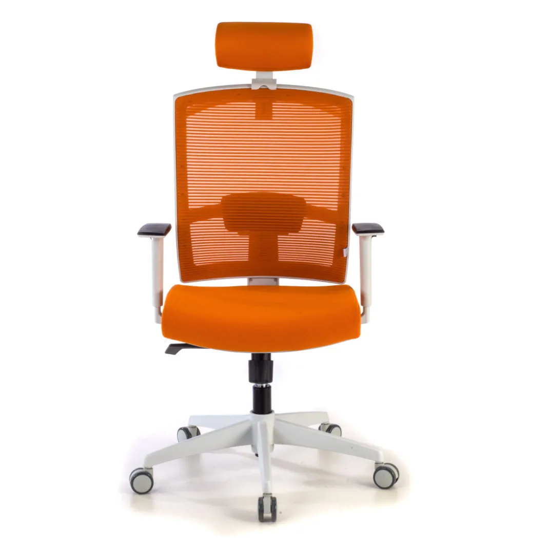 Silla de oficina Kendo white, brazos ajustables, reposacabezas, red