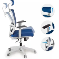 Silla de oficina Kendo white, brazos ajustables, reposacabezas, red