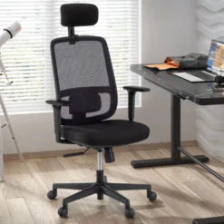 Silla de oficina profesional Sugar black con reposacabezas