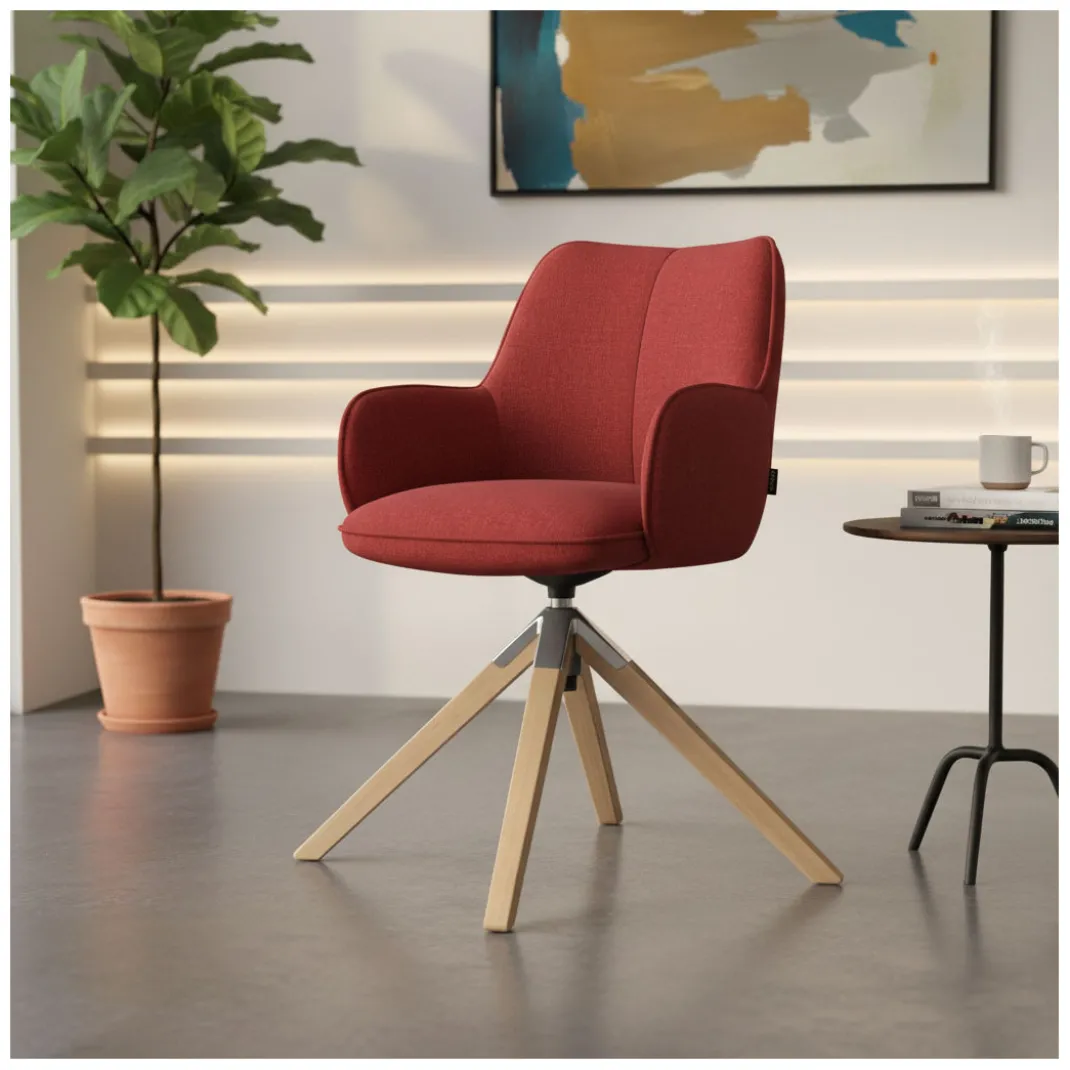 Silla de reuniones Gala, estructura giratoria, base de madera
