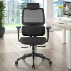 Silla ergonomica Focus, reposacabezas, doble cojin lumbar
