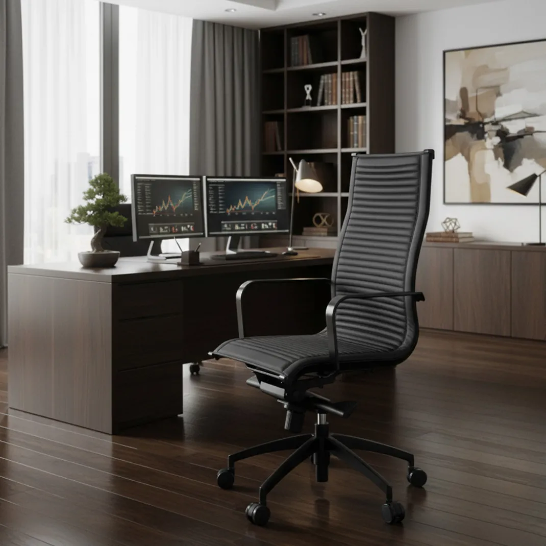 Silla oficina de diseño Croma, respaldo alto, estructura negra