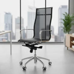 Silla oficina de diseño Croma, respaldo alto, red transpirable